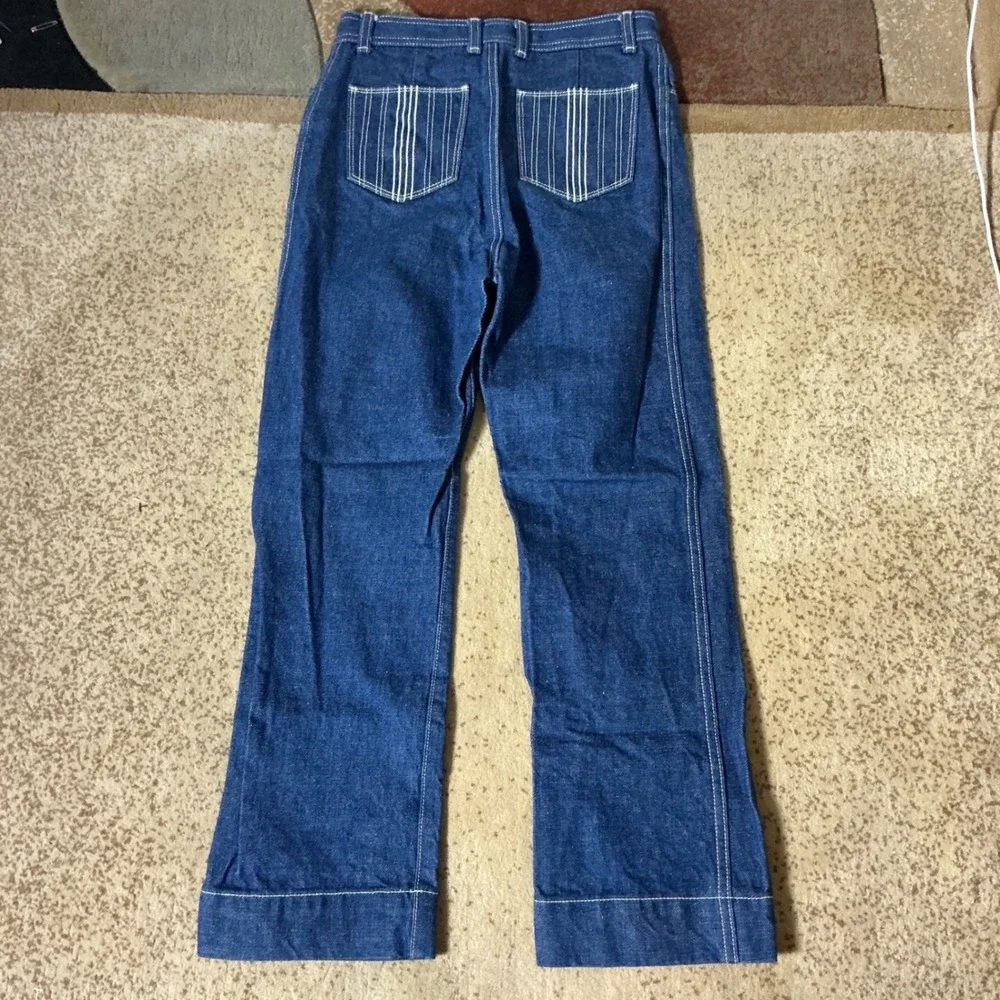 Tory Burch Minimalist‎ Straight Leg Contrast Stitch Indigo Denim Jeans Size 25